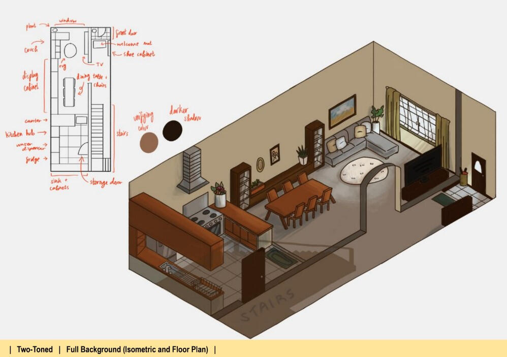 two toned - full background (isometric and floor plan)